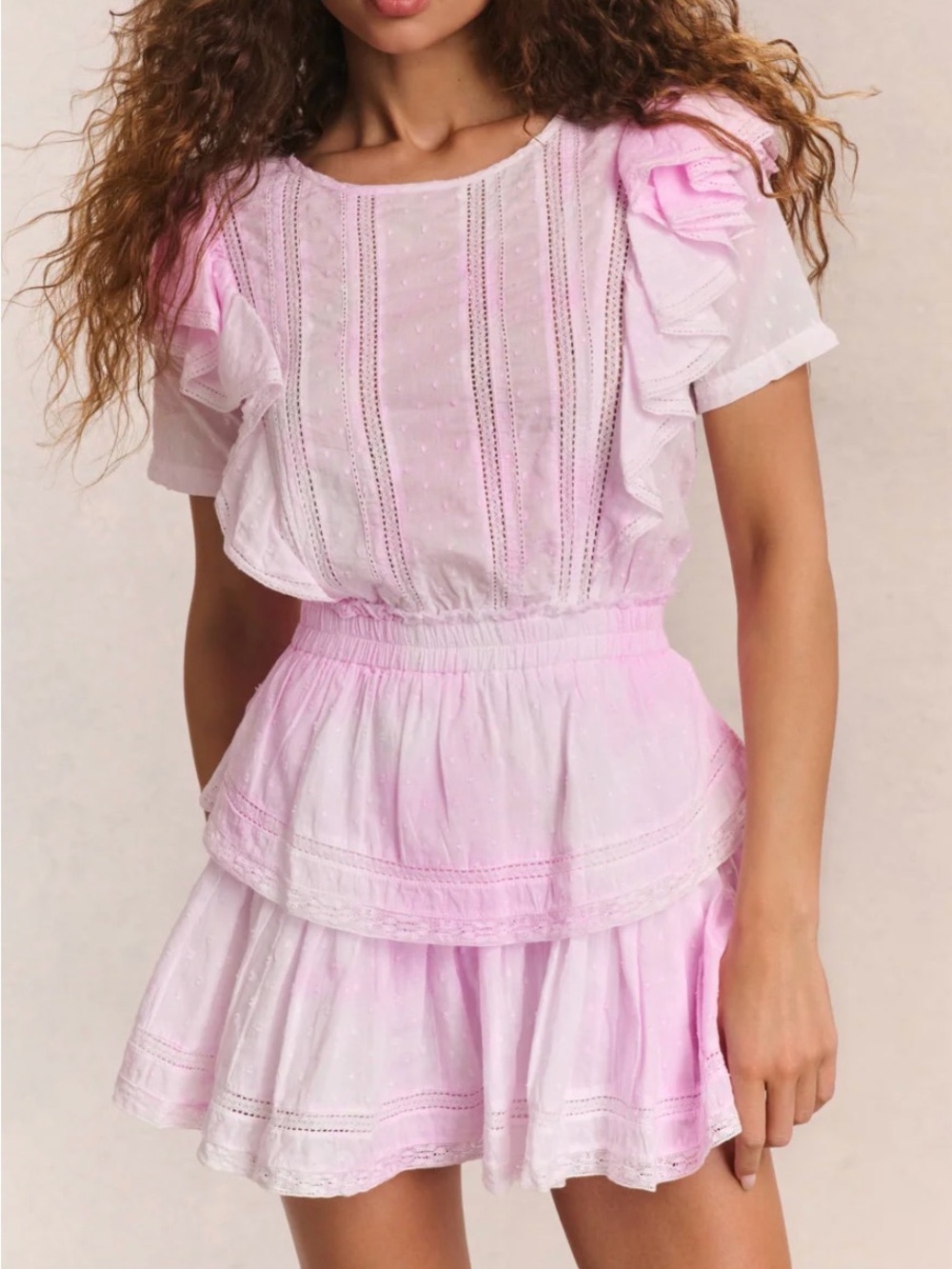 LoveShackFancy Natasha Heritage Pink Eyelet Ruffle Tiered Dress